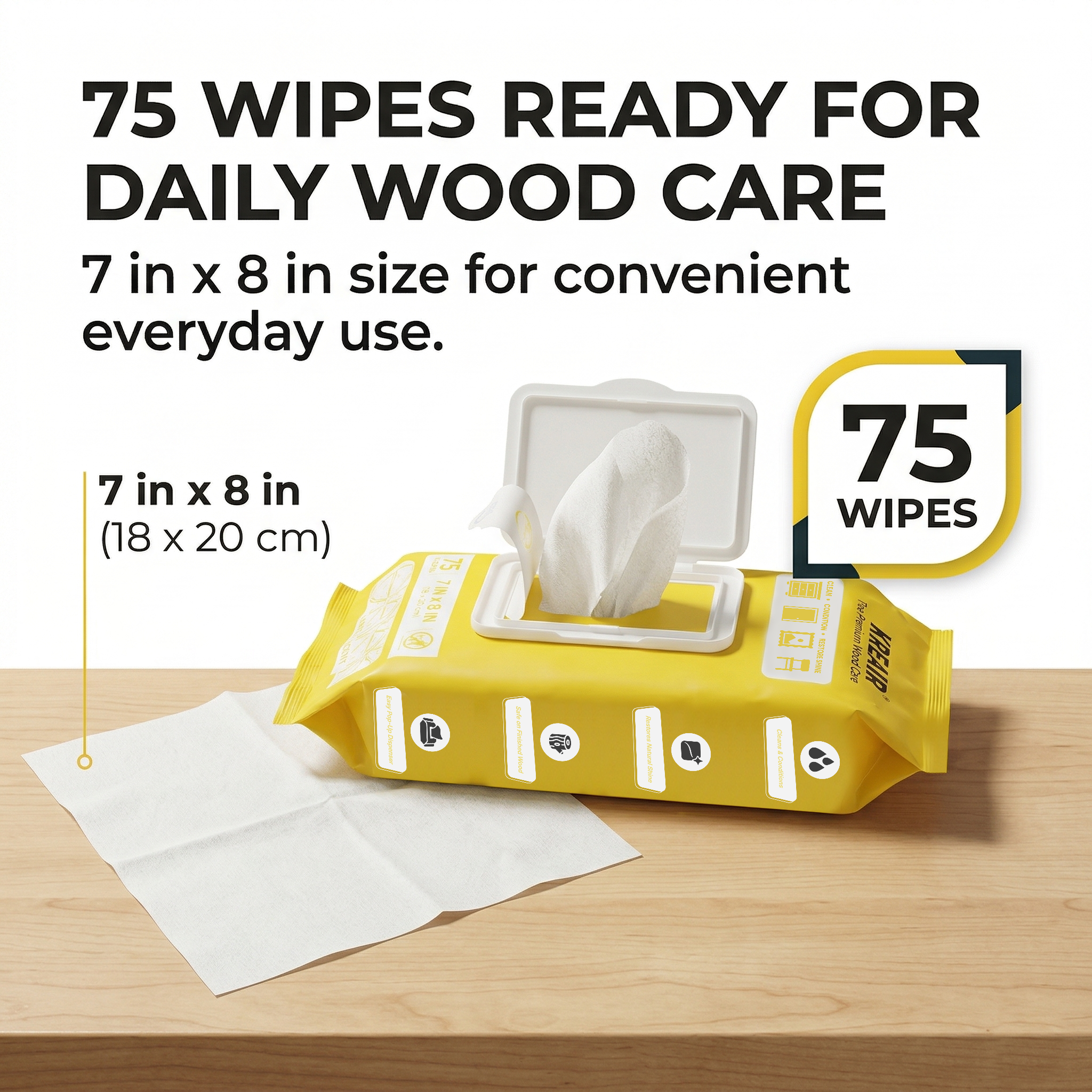 Kreair Multipurpose Wood Care Wipes XL 75 Ct