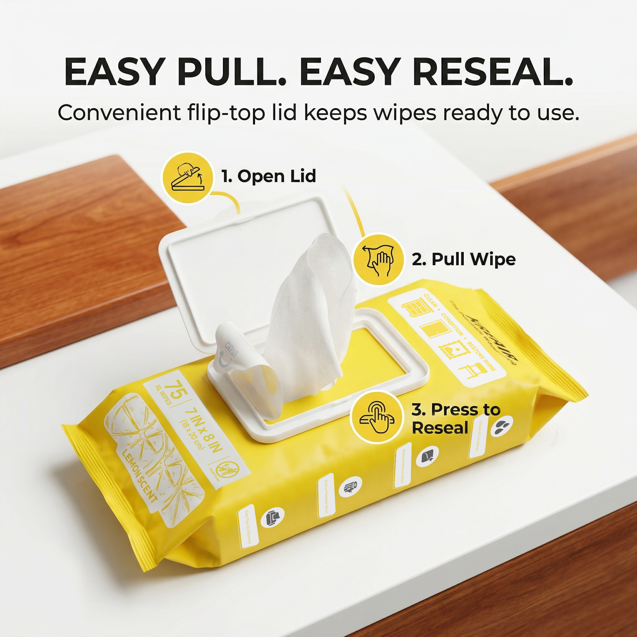 Kreair Multipurpose Wood Care Wipes XL 75 Ct