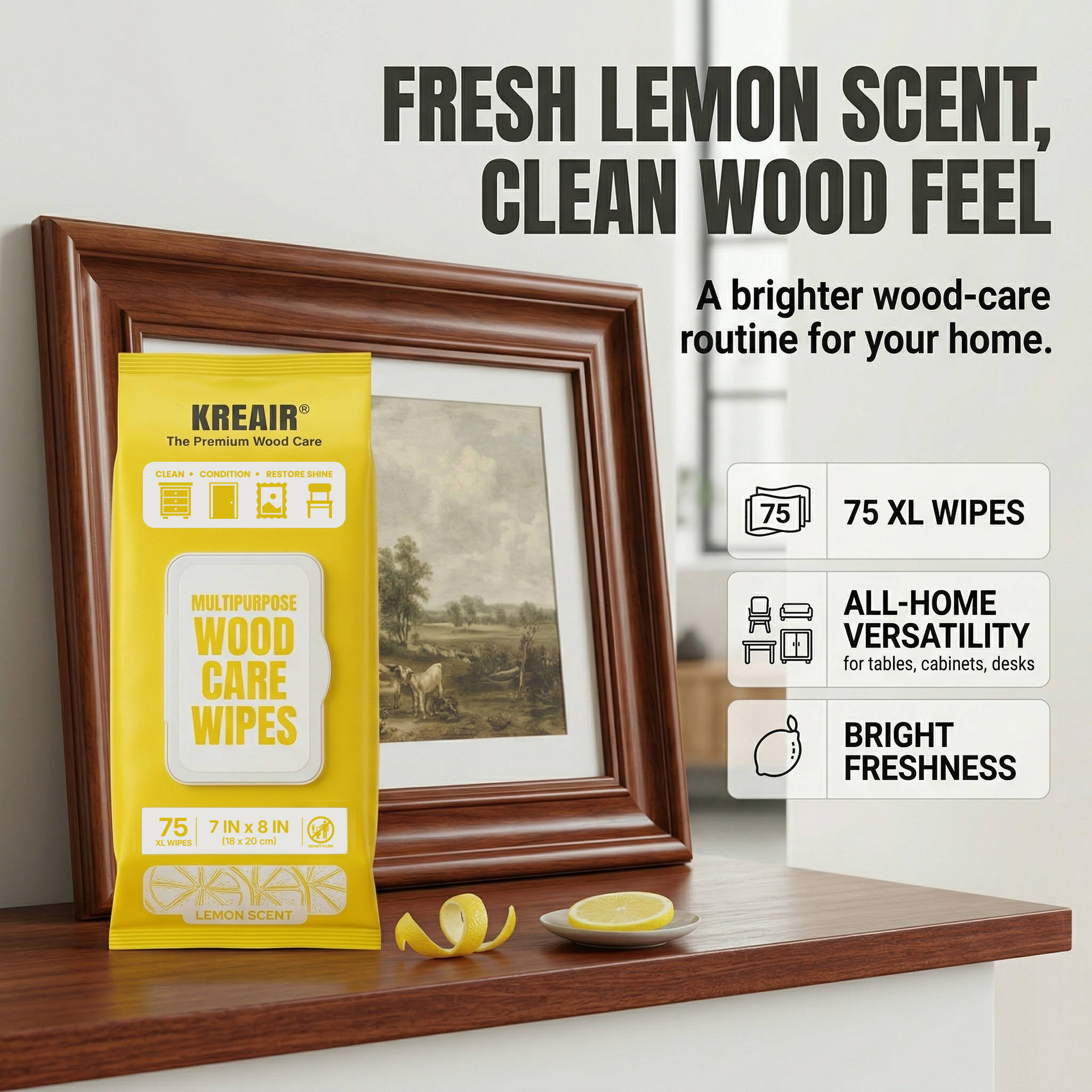 Kreair Multipurpose Wood Care Wipes XL 75 Ct
