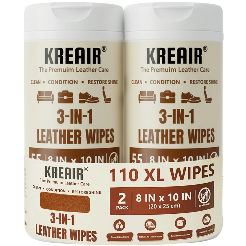 Kreair 3in1 Leather Cleaning Wipes XL 55 Ct