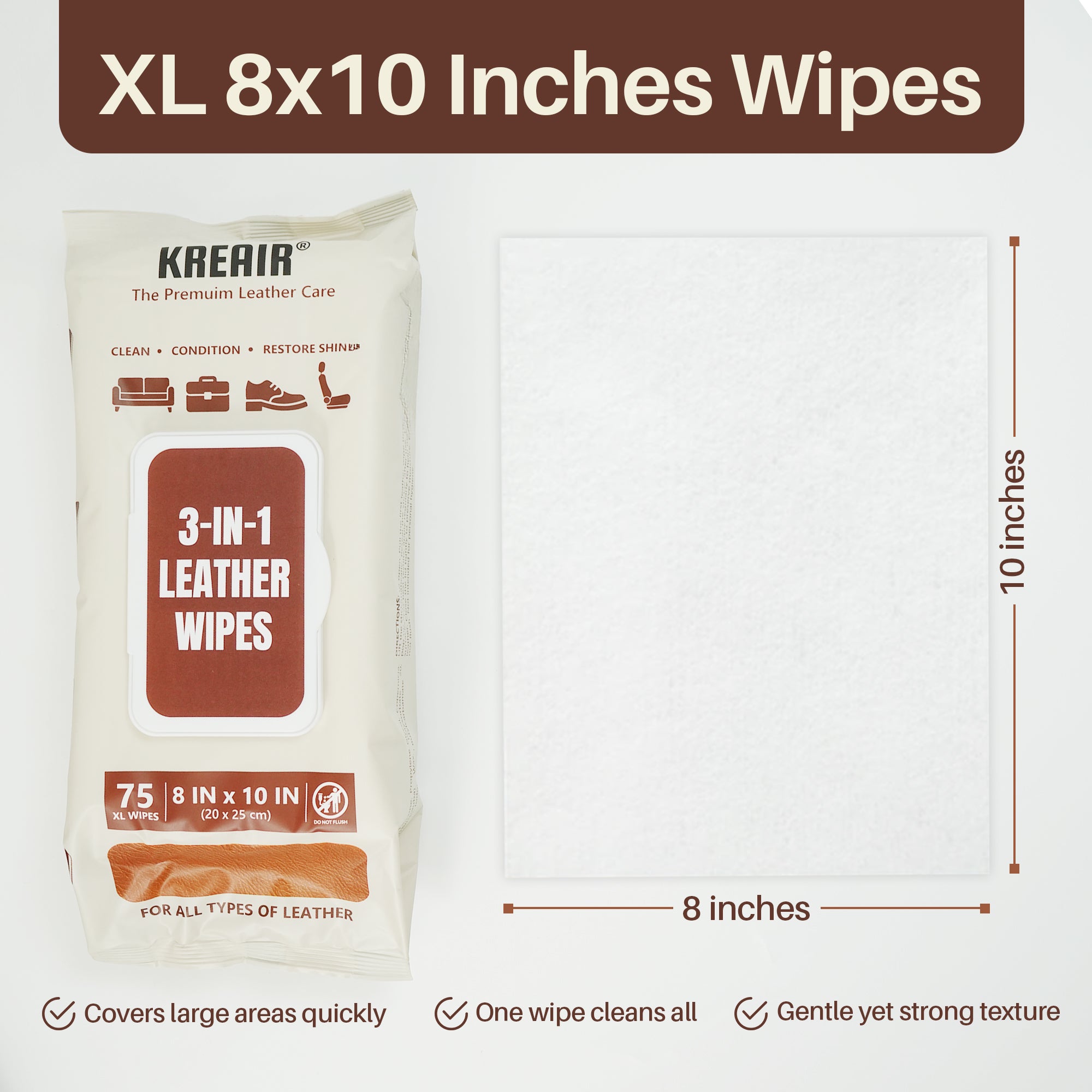 Kreair 3in1 Leather Wipes XL 75 Ct