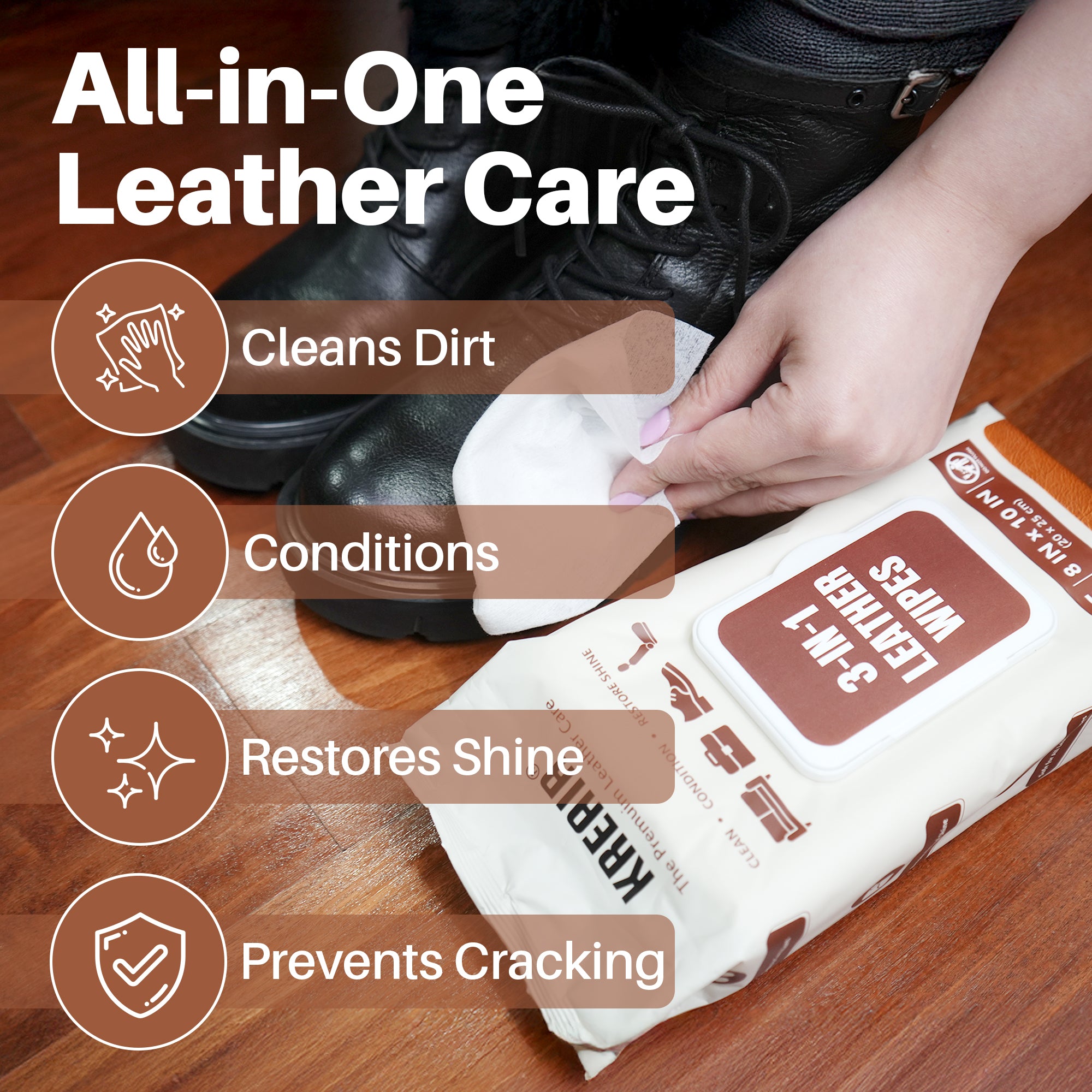 Kreair 3in1 Leather Wipes XL 75 Ct