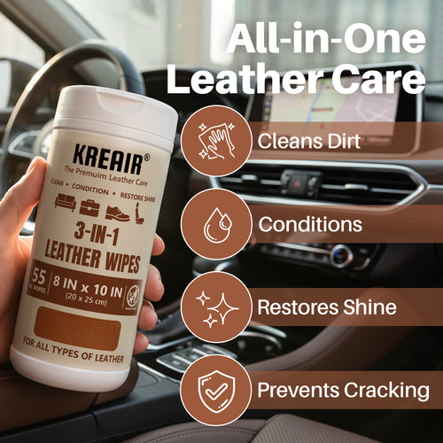 Kreair 3in1 Leather Cleaning Wipes XL 55 Ct