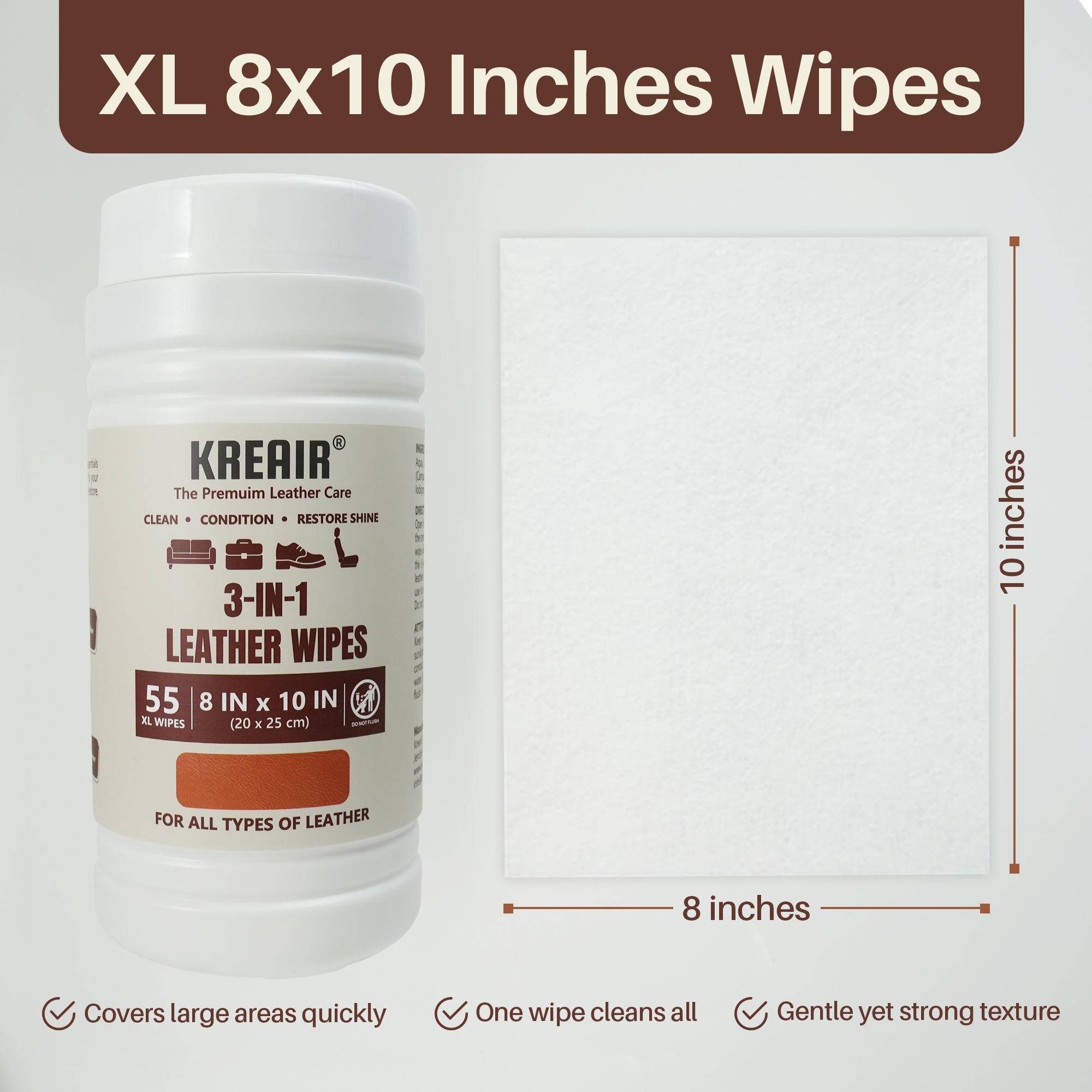 Kreair 3in1 Leather Cleaning Wipes XL 55 Ct
